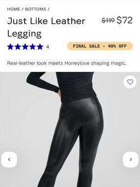 Honeylove Black Faux Leather High-Waist Leggings NWT